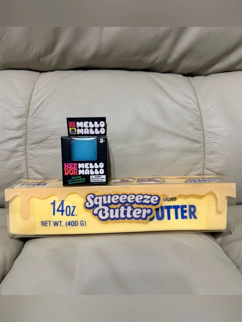 NeeDoh BLUE Mello Mallo Color Change & Sunny Days Sqeeeze Jumbo Butter Squishy